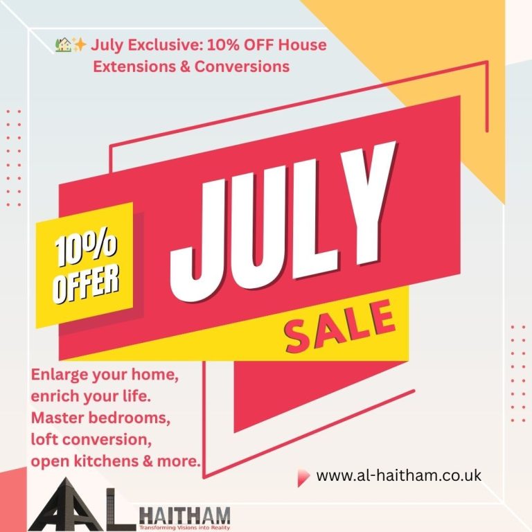 Bold red text states "10% OFF" with a stylised house shape above the text and company logo below.