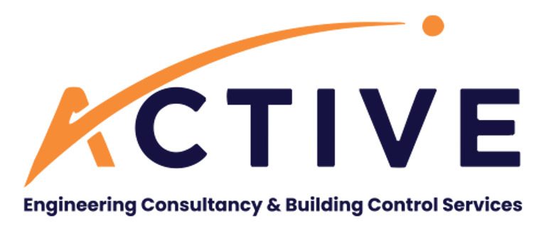 Abstract orange logo featuring geometric shapes resembling buildings.