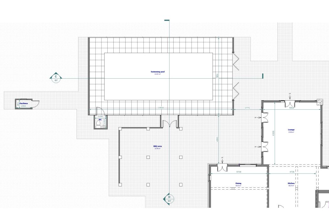 Floor plan with labelled rooms and dimensions, showing layout of a building.