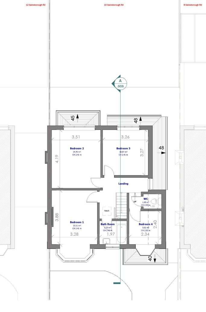 Floor plan of a house showing rooms, doors, and layout with dimensions indicated.