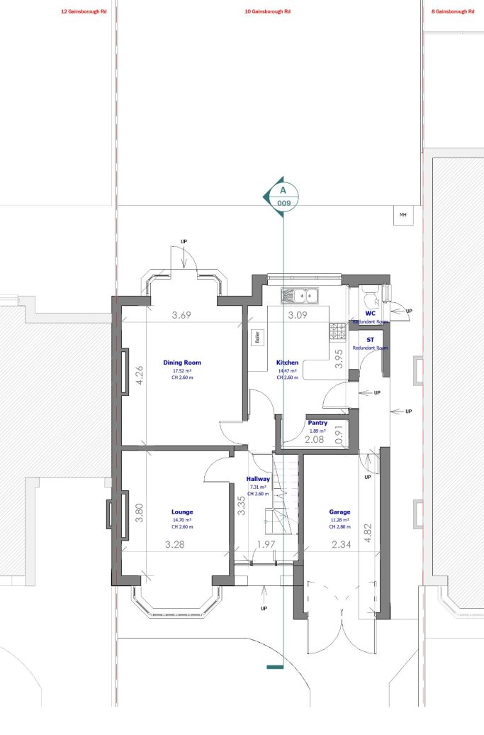 Floor plan showing the layout of a residential property with three rooms and a bathroom.