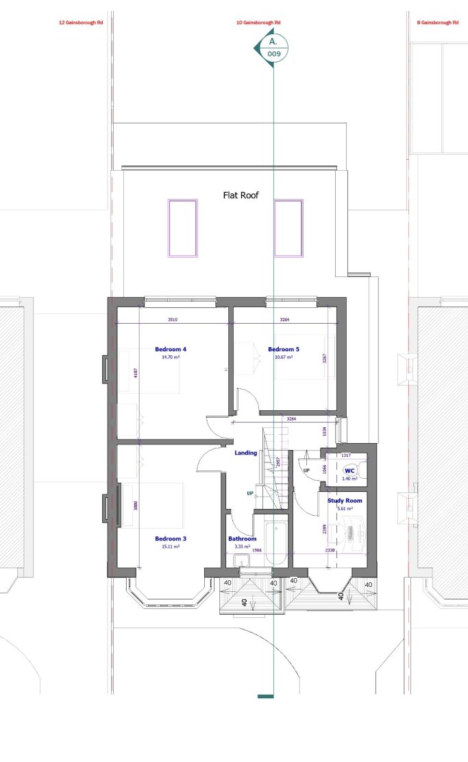 Floor plan of a single-storey house with three rooms, a kitchen, and a bathroom layout.